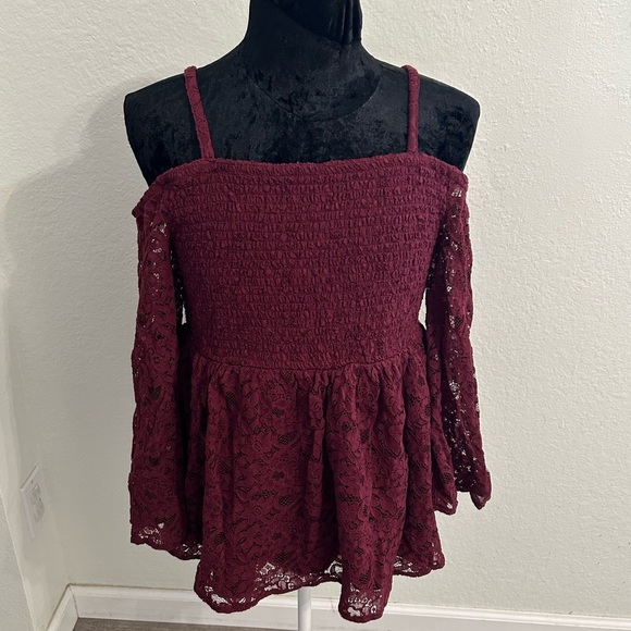 Torrid Lace Smocked Cold Shoulder Top - Picture 2 of 11